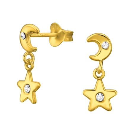 Vergoldet Mond Und Sterne mit Kristallsteinen Ohrstecker mit Kristall Schmuck | All4silver