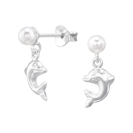 Perle mit hängendem Delphin Ohrstecker mit Perlen Schmuck | All4silver