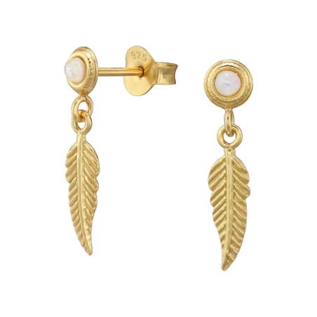 Feder mit Opalsteinen Ohrstecker mit Halbedelsteinen Schmuck | All4silver