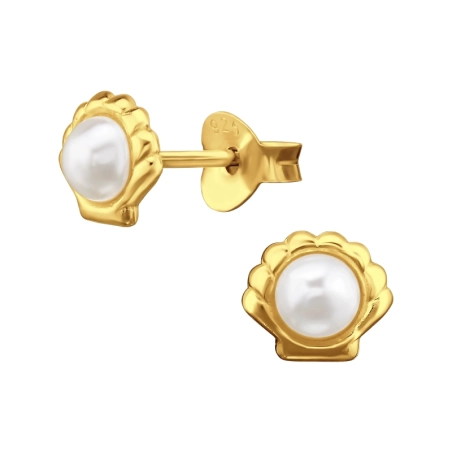 Vergoldete Muschel Ohrstecker Ohrstecker mit Perlen Schmuck | All4silver