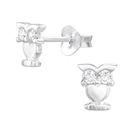 Eule mit Zirkonia Ohrstecker mit Zirkonia Steinen Schmuck | All4silver