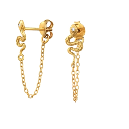 Vergoldete Schlange mit Kette Ohrstecker mit Zirkonia Steinen Schmuck | All4silver