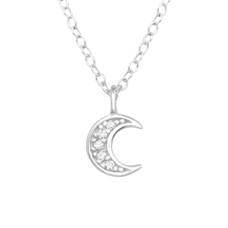 Halbmond mit Zirkonias Sterne, Mond & Sonne Schmuck | All4silver