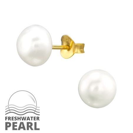Vergoldete 8mm mit Perlen Ohrstecker mit Perlen Schmuck | All4silver
