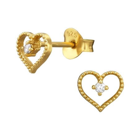 Vergoldete Herz mit Zirkonia Ohrstecker mit Zirkonia Steinen Schmuck | All4silver