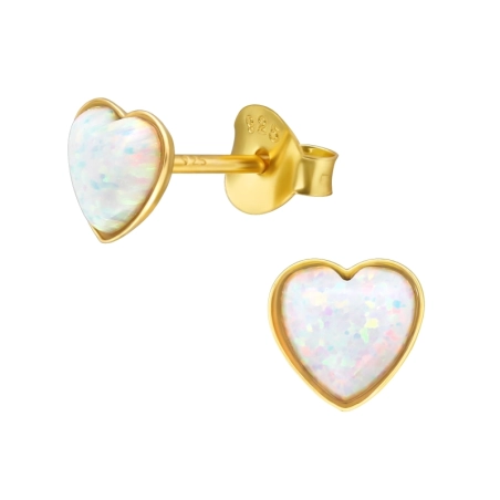 Goldenes Herz mit synthetischem Opalstein Ohrstecker mit Halbedelsteinen Schmuck | All4silver