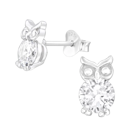 Eule Ohrstecker mit Zirkonia Steinen Schmuck | All4silver