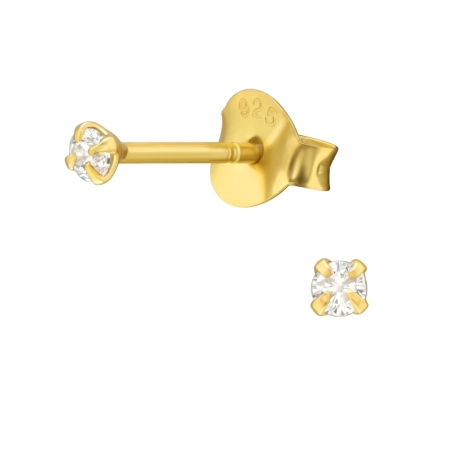 2 mm vergoldeter runder Zirkon Basic Ohrstecker Schmuck | All4silver