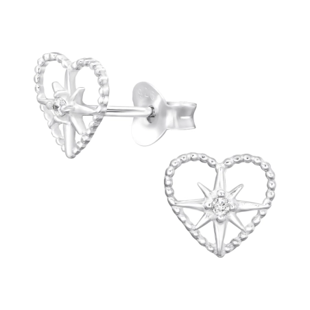 Starburst-Herz Ohrstecker mit Zirkonia Steinen Schmuck | All4silver