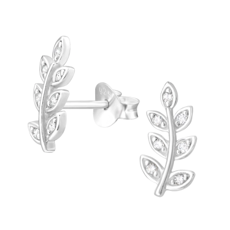 Zweig mit Zirkonen Ohrstecker mit Zirkonia Steinen Schmuck | All4silver