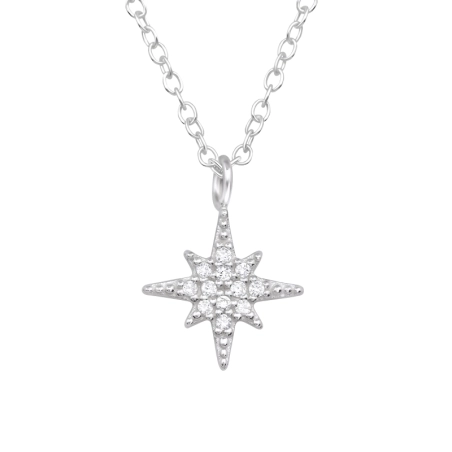 Nordstern mit Zirkonia Steinen Sterne, Mond & Sonne Schmuck | All4silver