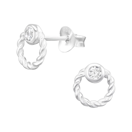 Ein gedrehter Kreis mit einem großen Zirkon Ohrstecker mit Zirkonia Steinen Schmuck | All4silver