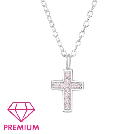 Kreuz mit rosa Zirkonen - Premium* Halsketten für Kinder Schmuck | All4silver