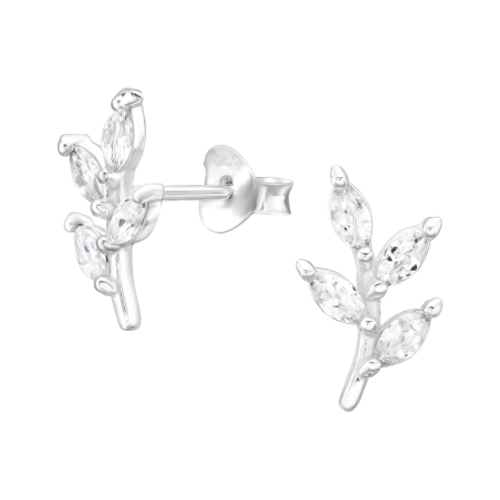 Olivenzweig mit Blättern Ohrstecker mit Zirkonia Steinen Schmuck | All4silver