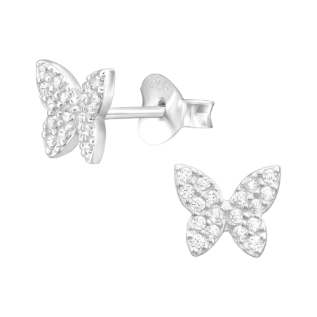 Schmetterling Ohrstecker mit Zirkonia Steinen Schmuck | All4silver