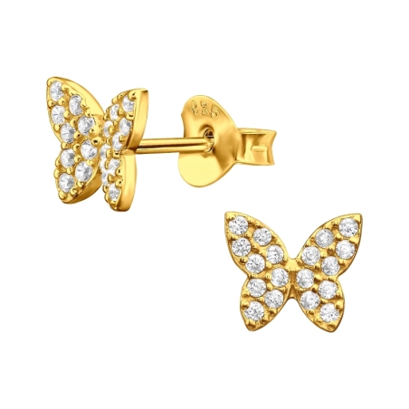Vergoldeter Schmetterling Ohrstecker mit Zirkonia Steinen Schmuck | All4silver