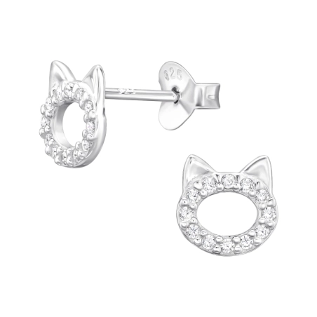 Katze mit Zirkonen Ohrstecker mit Zirkonia Steinen Schmuck | All4silver