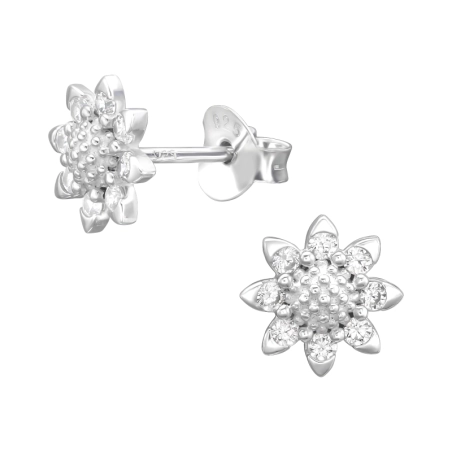 Blume mit Zirkonen Ohrstecker mit Zirkonia Steinen Schmuck | All4silver