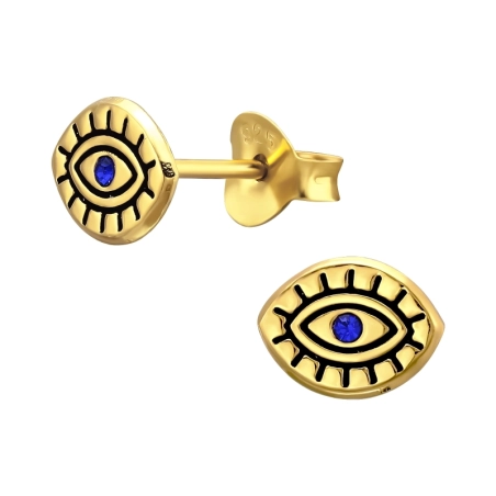 Das vergoldete Auge des Bösen Ohrstecker mit Kristall Schmuck | All4silver