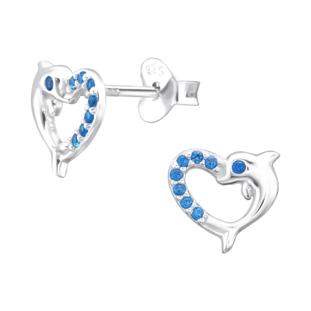 Delphin und Herz Ohrstecker mit Zirkonia Steinen Schmuck | All4silver