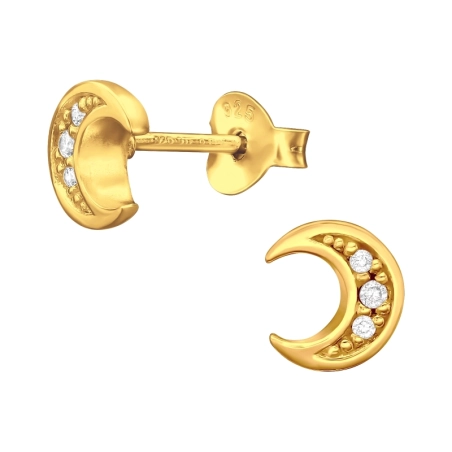 Vergoldeter Halbmond Ohrstecker mit Zirkonia Steinen Schmuck | All4silver