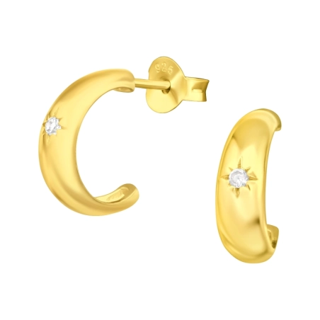 Vergoldeter Halbkreis Ohrstecker mit Zirkonia Steinen Schmuck | All4silver