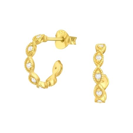 Vergoldeter Halbkreis Ohrstecker mit Zirkonia Steinen Schmuck | All4silver