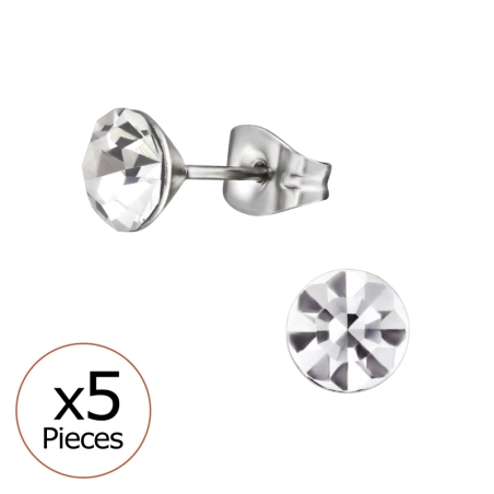 6 mm rund mit Kristall Stahl-Ohrstecker Schmuck | All4silver