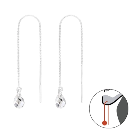 Ein Riss an einer Kette über dem Ohr Ohrringe mit Zirkonia Steinen Schmuck | All4silver