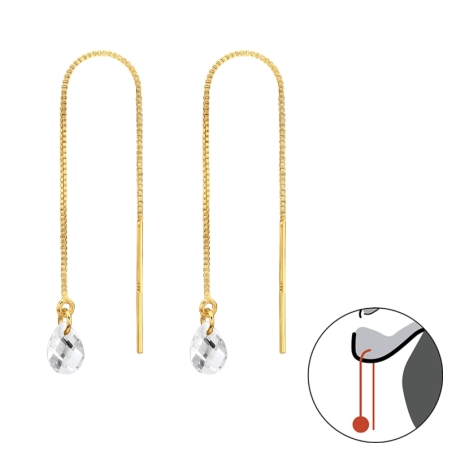 Eine Träne an einer vergoldeten Kette über dem Ohr Ohrringe mit Zirkonia Steinen Schmuck | All4silver