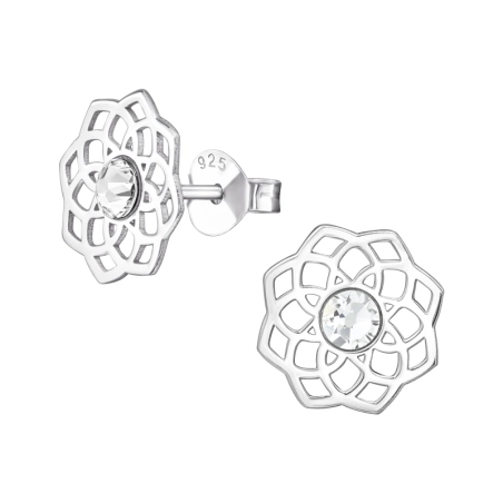 Lasergeschnittene filigrane Blume Ohrstecker mit Kristall Schmuck | All4silver