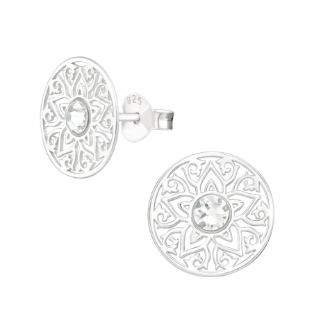 Lasergeschnittene filigrane Blume Ohrstecker mit Kristall Schmuck | All4silver