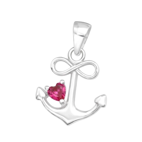Anker mit einem roten Herzen Anhänger mit Zirkonia Steinen Schmuck | All4silver