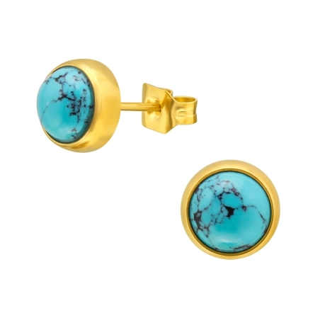 6 mm vergoldete Ohrringe aus Stahl mit Halbedelsteinen Ohrstecker aus Edelstahl Schmuck | All4silver