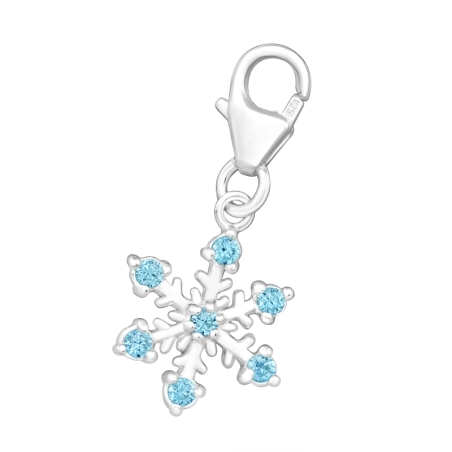 Schneeflocke mit blauen Zirkonen Arm Anhänger mit Schlüsselring Schmuck | All4silver