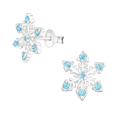 Schneeflocke mit blauen Zirkonen Ohrstecker mit Zirkonia Steinen Schmuck | All4silver