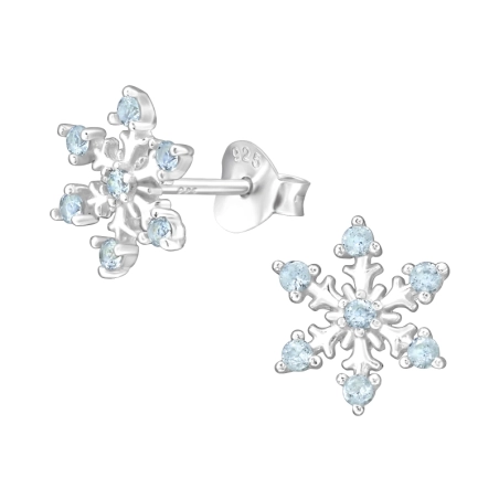 Schneeflocke mit blauen Zirkonen Ohrstecker mit Zirkonia Steinen Schmuck | All4silver