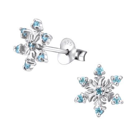 Schneeflocke mit blauen Zirkonen Ohrstecker mit Zirkonia Steinen Schmuck | All4silver