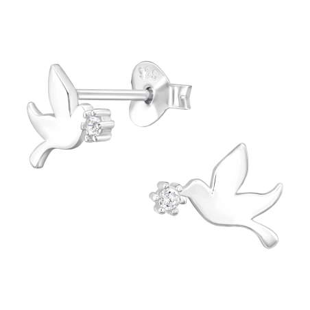 Taube mit Zirkon Ohrstecker mit Zirkonia Steinen Schmuck | All4silver