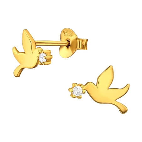 Vergoldete Taube mit Zirkon Ohrstecker mit Zirkonia Steinen Schmuck | All4silver