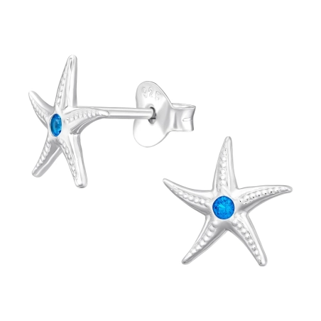 Seestern mit blauem Zirkon Ohrstecker mit Zirkonia Steinen Schmuck | All4silver