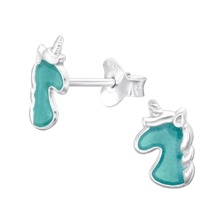 Blaues Einhorn Ohrstecker mit Emaillefarben Schmuck | All4silver