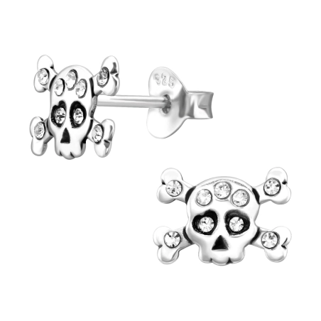 Oxidierter Schädel mit Kristallen Ohrstecker mit Steinen Schmuck | All4silver