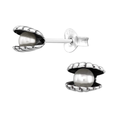 Eine Muschel mit einer Perle Ohrstecker mit Perlen Schmuck | All4silver