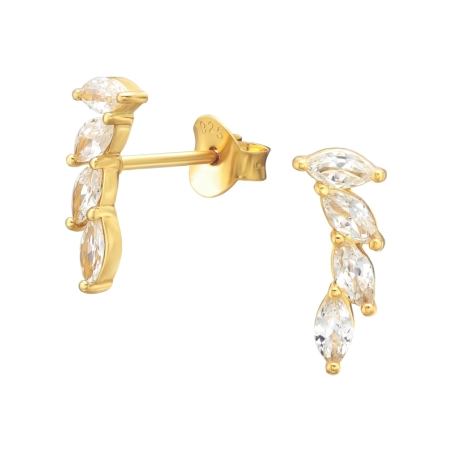 Vergoldete Blätter mit Zirkonen Ohrstecker mit Zirkonia Steinen Schmuck | All4silver