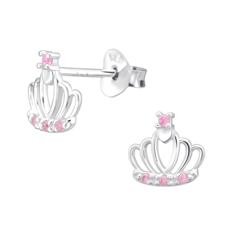Krone mit rosa Zirkonen Ohrstecker mit Zirkonia Steinen Schmuck | All4silver