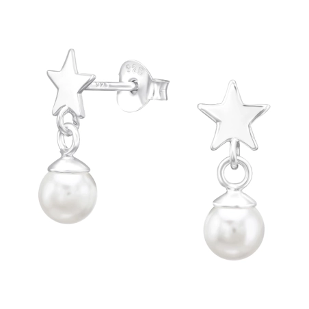 Eine Perle, die an einem Stern hängt Glatte Ohrstecker Schmuck | All4silver