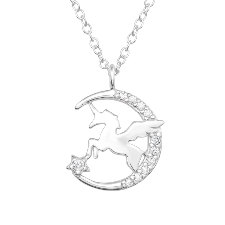Einhorn und Mond - Schmuck Silber 925 Halsketten mit Steinen