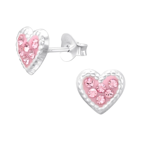 Herz mit rosa Kristallen Ohrstecker mit Steinen Schmuck | All4silver