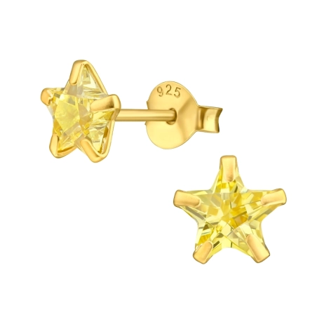 Vergoldeter Stern mit Zirkon 6mm Basic Ohrstecker Schmuck | All4silver